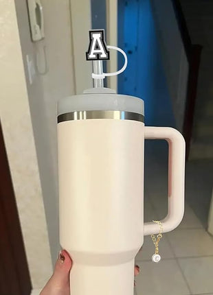 （2+2）2PCS Straw Cover for Stanley Cup 30&40 Oz 10mm Straw Topper with 2PCS Stanley Cup Accessories Letter Charms Name ID Initial Letter Handle Personalized Charm For Stanley Tumbler (Letter N)