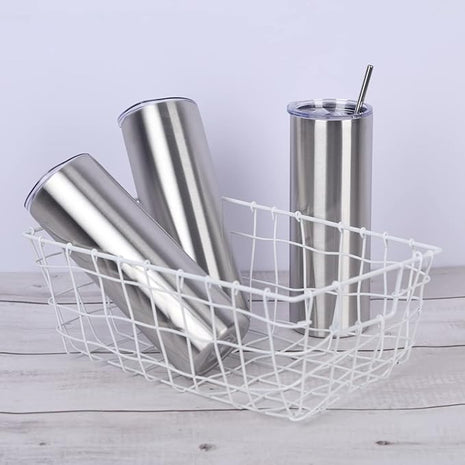 16 Pack 20 Oz Straight Skinny Tumblers,Individually Gift Boxed Stainless Steel Slim Skinny Tumbler Set Bulk, 20 Oz Insulated Slim Thin Travel Tumbler Cup for Diy, Silver