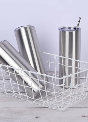 8 Pack 20 Oz Straight Skinny Tumblers, Individually Gift Boxed Stainless Steel Slim Skinny Tumbler Set Bulk, 20 Oz Insulated Slim Thin Travel Tumbler Cup for Diy, Silver