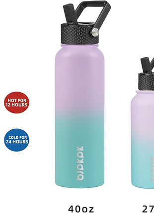 BJPKPK Insulated Water Bottles with Straw Lid, 27oz Stainless Steel Water Bottle with 3 Lids, Leak Proof BPA Free Metal Thermo, Mugs, Tumblers, Keep Cold Hot - Lavender Green