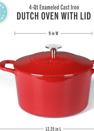 Martha Stewart Gatwick 4 Quart Enamel Cast Iron Dutch Oven - Red