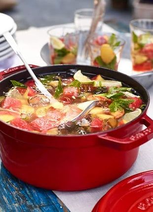 STAUB Cast Iron Dutch Oven 5.5-qt Round Cocotte, Made in France, Serves 5-6, Cherry