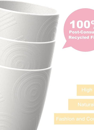 Homienly Drinking Cups 12 OZ Wheat Straw Cup Sets of 6 Reusable Water Drinking Glasses Dishwasher Safe Water Glasses Lightweight Tumbler for Kitchen - White