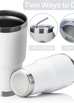 MEWAY 30oz Insulated Tumbler With Lids and Straws,Stainless Steel Double Vacuum Coffee Tumbler Cup, Brush, Durable Powder Coated Coffee Cup for Cold & Hot Drinks, Office, Travel(White,8 PACK)