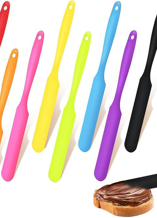 8pcs Jar Spatula,Silicone Jar Scraper with Long Handle,Jam Spreader Cake Cream Butter Spatulas, Kitchen Must Have Small Silicone Spatula, Jar Blender Waxing Sticks Large with Slant for Hard Wax