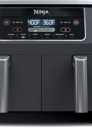 Ninja DZ201 Foodi 6-in-1 2-Basket Air Fryer with DualZone Technology, 8-Quart Capacity, and a Dark Grey Stainless Finish (Dark Grey Stainless) (Renewed)