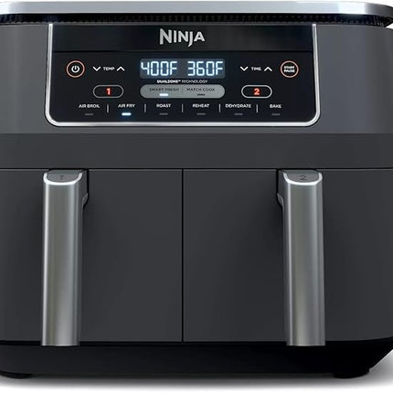 Ninja DZ201 Foodi 6-in-1 2-Basket Air Fryer with DualZone Technology, 8-Quart Capacity, and a Dark Grey Stainless Finish (Dark Grey Stainless) (Renewed)