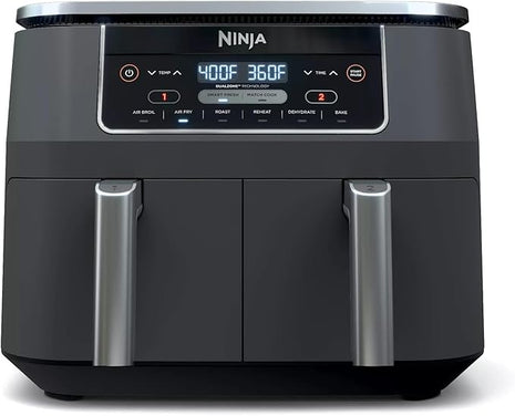 Ninja DZ201 Foodi 6-in-1 2-Basket Air Fryer with DualZone Technology, 8-Quart Capacity, and a Dark Grey Stainless Finish (Dark Grey Stainless) (Renewed)