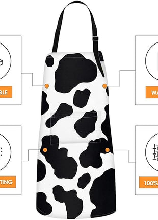 Britimes Apron Home Kitchen Cooking Baking Gardening for Women Men with Pockets Cow Dalmatian Spots Animal Milk 32x28 inch