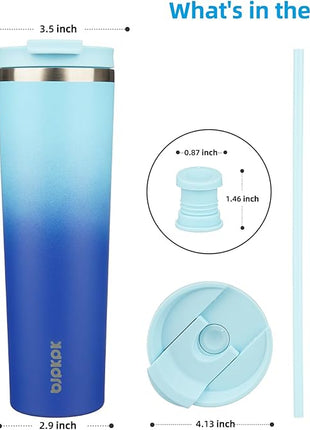BJPKPK 34oz Insulated Tumbler With lid And Straw Stainless Steel Tumblers Travel Coffee Mug Reusable Thermal Cup,Sky
