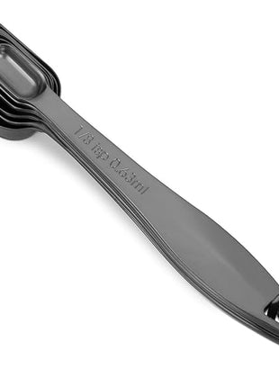 Accurate 18/8 Stainless Steel Measuring Spoons, Heavy Duty Good Handle Set of 6 Measuring Spoon with Ring Connector, Dark Grey