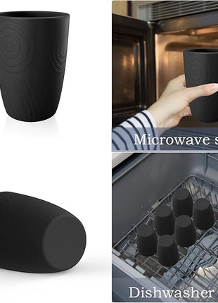 Homienly Wheat Straw Cups Set of 6, 12 OZ Alternative Plastic Cups Reusable, Stackable Drinking Cups, Water Cups, Coffee Cups, Unbreakable Glasses Drinking for Camping, Travel, Party - Black