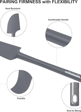 Premium Silicone Spatula Set, Flexible Heat Resistant Non-slip Handle Baking Cooking Rubber Spatulas, Grey