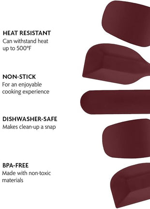 OVENTE Silicone Spatula Set of 5, Food Grade Rubber Spatula with High Heat Resistant, BPA-Free and Dishwasher Safe, Nonstick Kitchen Utensils for Baking, Cooking and Mixing, Red SP12305R