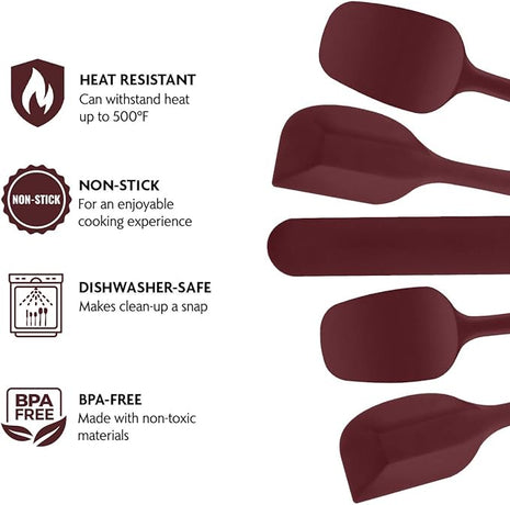 OVENTE Silicone Spatula Set of 5, Food Grade Rubber Spatula with High Heat Resistant, BPA-Free and Dishwasher Safe, Nonstick Kitchen Utensils for Baking, Cooking and Mixing, Red SP12305R