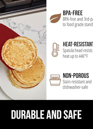 GORILLA GRIP Patented BPA-Free Non-Scratch Spatula, 2 Pack, Heat Resistant Flexible Silicone Head for Nonstick Cooking Pans, Soft Rubber Handle, Kitchen Spatulas for Flipping Eggs, Pancakes, Red