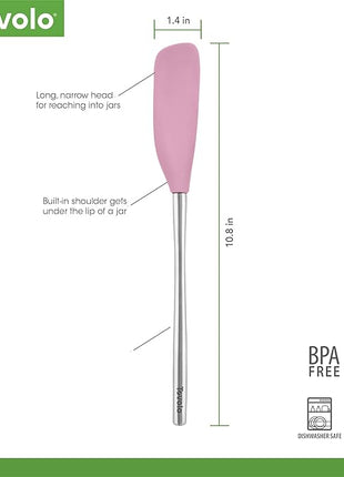 Tovolo Jar Spatula Silicone Long Stainless Steel Handle Scraper Spatula Pink Sorbet, Jar Scraper Heat Resistant Dishwasher Safe BPA Free Kitchen Utensil for Scraping Spreading Jelly Peanut Butter