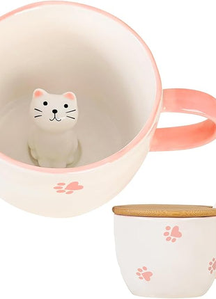BigNoseDeer Kawaii Cat Mug with 3D Kitty Inside Cute Mugs Ceramic Tea Cup Coffee Mug Gifts for Women Girlfriend Kids White Elephant Gifts (13oz)