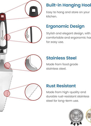 Cake Knife and Pie Server Set with Luxury Gift Box, Kitchen Essentials Cake Cutter Slicer-Serrated on Both Sides, For Right or Left Handed, Perfect Pie Gadgets, Kitchen Set and Server for Cakes & Pie