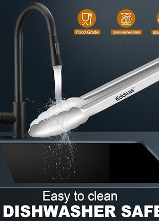 Tongs For Cooking - Heat Resistant 600 Degrees, All Metal Kitchen Tweezers Tongs, Heavy Duty Stainless Steel Cooking for Food, Grill, BBQ, Dishwasher safe Set of 4 (12" & 9in)