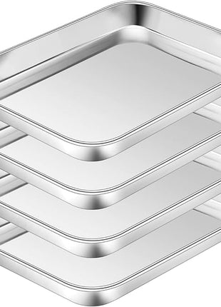 P&P CHEF 10.5 Inch Baking Cookie Sheet, Oven Pan Tray Stainless Steel Sheet Pan for Kitchen, Oven Bakeware for Multi Uses, Shiny Look & Dishwasher Safe, Healthy & Heavy Duty, 4Pcs