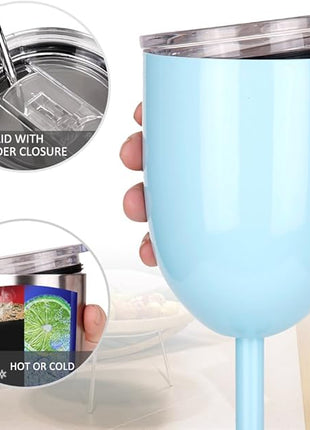 AMZUShome Stainless Steel Wine Glasses Cups.Double Walled Vacuum Insulated Wine Tumbler With Lid and Straw.Friendship,Christmas,Birthday Gifts for Women Men Friends Dad Mom(10oz Light Blue)