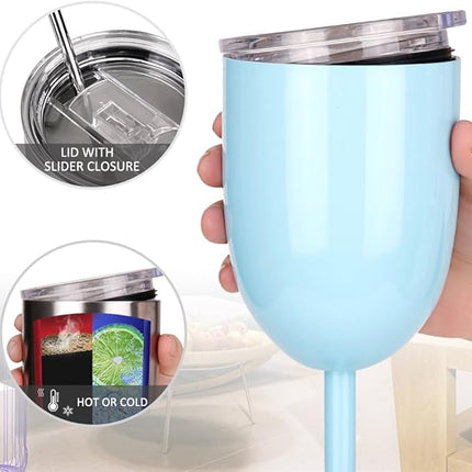AMZUShome Stainless Steel Wine Glasses Cups.Double Walled Vacuum Insulated Wine Tumbler With Lid and Straw.Friendship,Christmas,Birthday Gifts for Women Men Friends Dad Mom(10oz Light Blue)
