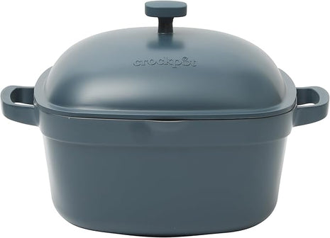 Crock-Pot Northvale Cast Aluminum Lightweight Durable 5.2 Quart Heavy Duty Dutch Oven Pot With Lid, Oven Safe, Dual Handles - Matte Blue