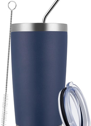 MEWAY 20oz Tumbler Cup Double Wall Vacuum Insulated Travel Mug Bulk, Stainless Steel Tumblers with Lid and Straw, Durable Powder Coated Coffee Cups for Cold & Hot Drinks (Navy, 1)