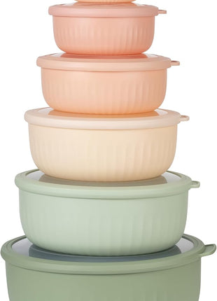 COOK WITH COLOR Prep Bowls with Lids- Wide and Deep Nesting Plastic Small Mixing Bowl Set with Lids, 12 Piece Set - Wide Bowls, Mint/Pink