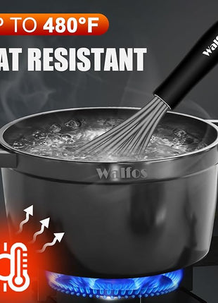 Walfos Whisk, Silicone Whisks Set of 5, Mini Stainless Steel Whisk 7in+5in and Non Scratch Coated 7+9+11in Whisks, Suitable for Blending, Whisking, Beating, Frothing & Stirring. (Grey)