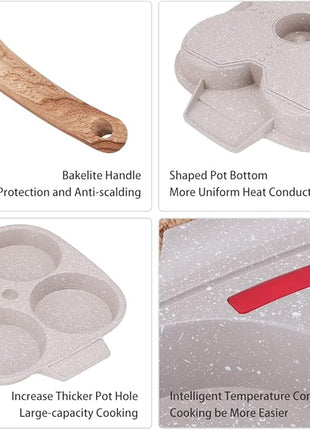 Egg Pan Egg Frying Pan, Fried Egg Pan Nonstick 4 Cups Pancake Pan Aluminium Alloy Cooker for Breakfast, Induction Compatible (White)