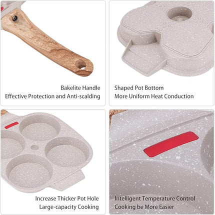 Egg Pan Egg Frying Pan, Fried Egg Pan Nonstick 4 Cups Pancake Pan Aluminium Alloy Cooker for Breakfast, Induction Compatible (White)