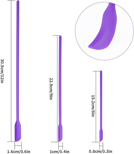 4pcs Mini Silicone Spatula Set, 3 Size Makeup Spatula Small Rubber Spatula for Thin Jar Skinny Openings Bottles, Tiny Scraper for Kitchen and Cosmetic, Multipurpose Scraping Mixing Tools (Purple)