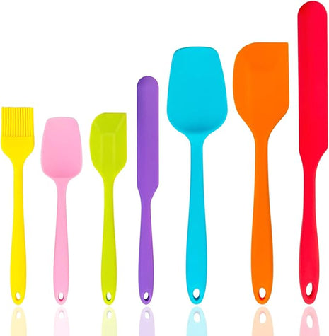 Silicone Spatula Set of 7, P&P CHEF Heat-Resistant Rubber Spatulas Kitchen Utensils Set for Non-stick Cooking Baking Mixing, Seamless & Flexible Design, Dishwasher Safe, Multicolor