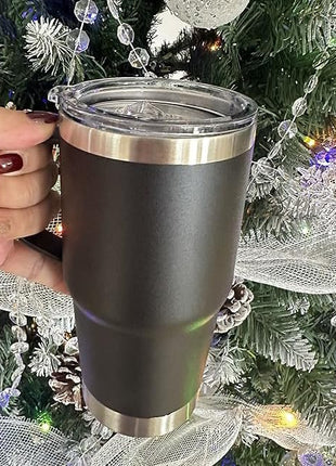 20 oz Stainless Steel Tumbler with Handle Bulk Metal Insulated Tumblers Travel Coffee Mug with Handle Double Wall Tumbler Cup with Lid and Straw, Black 6 Pack