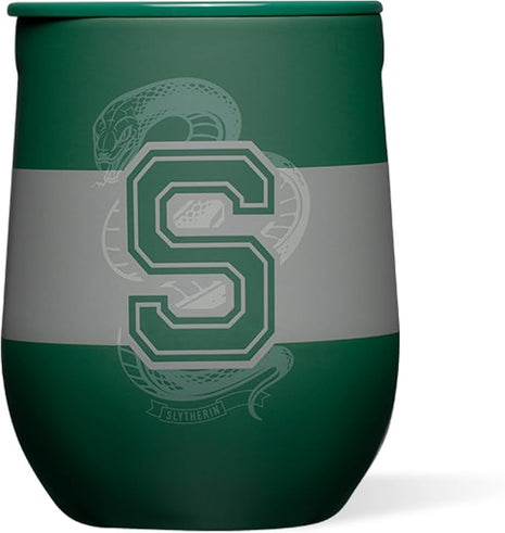 Corkcicle Stemless Insulated Wine Glass Tumbler - Keeps Beverages Cold 6 Hrs Hot 3 Hrs - Stainless Steel - Easy-Grip - Summer Drinkware Gift - Keeps Drinks Ice Cold - 12 oz - Slytherine
