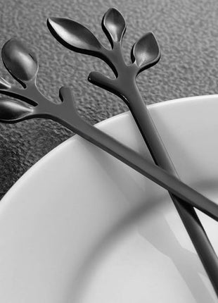 AnSaw Elegant Black Leaf Coffee Spoons - 10-Piece, 4.7" Mini Stainless Steel Espresso & Dessert Tea Spoons, Perfect for Demitasse & Small Servings