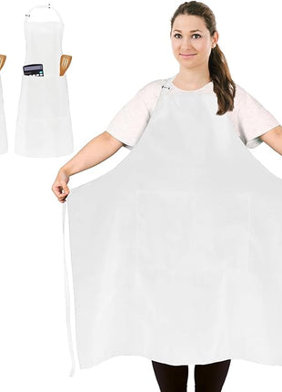 2 Pcs Plus Size Chef Apron, Unisex Professional Apron with 2 Pockets for Cooking, Work, Baking (Larger Size)