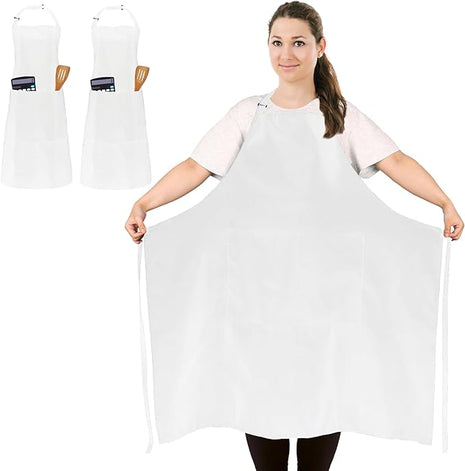 2 Pcs Plus Size Chef Apron, Unisex Professional Apron with 2 Pockets for Cooking, Work, Baking (Larger Size)