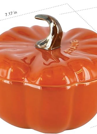 STAUB Ceramic 0.75-qt Petite Pumpkin, Oven & Stove Safe up to 572°F, Pumpkin Dish, Baking Candy Burnt Orange