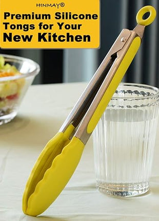 Silicone Tipped Tongs 9-Inch Kitchen Cooking Tongs, Set of 3 (Yellow)