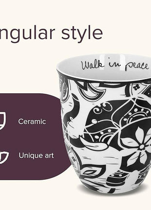 Karma Ceramic Black and White Boho Mug, 1 Count (Pack of 1), Elephant , 16 oz