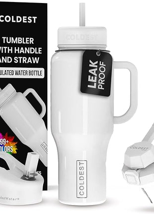 Coldest Tumbler with Handle and Straw - 100% Spill Proof Tumbler with Straw (3 Lids) - Stainless Steel Insulated Leakproof Tumblers for Women & Men - 36 oz (Snow Reflections)