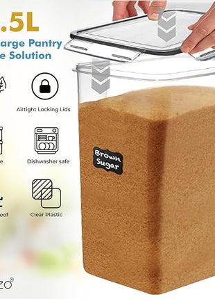 Shazo 2 PC (9.5L | 321 Oz) Extra Large Bulk Food Storage Containers with Airtight Lids for Flour, Sugar, Rice, Cereal & Pasta - Leakproof, BPA-Free Plastic Canisters for Kitchen & Pantry Organization