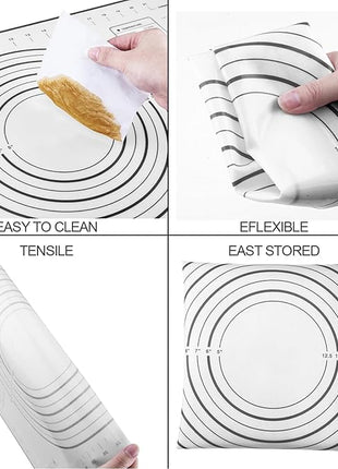 Rolling Pins, Stainless Steel Dough Roller, Rolling Pin and Silicone Baking Pastry Mat Set, Adjustable Rolling Pin with Thickness Rings for Baking Dough, Pizza, Pie, Pastries, Pasta, Cookies(Black)