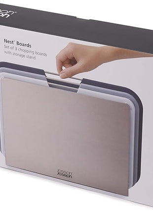 Joseph Joseph Nest 3 Piece Color Coded Cutting Board Set With Storage Stand, Regular - Grey/Blue