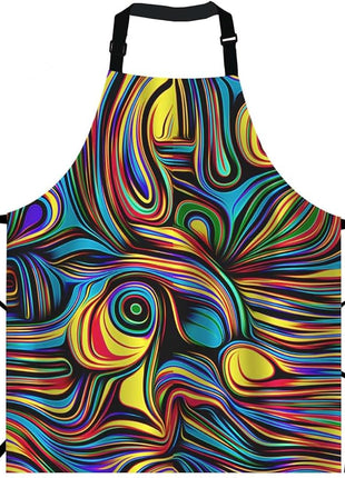 EKOBLA Abstract Pattern Aprons Colorful Wavy Lines Modern Art Bright Curl Wave Waterproof Resistant Chef Cooking Kitchen BBQ Adjustable Aprons for Women Men 27x31 Inch