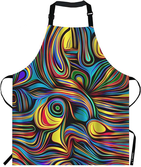 EKOBLA Abstract Pattern Aprons Colorful Wavy Lines Modern Art Bright Curl Wave Waterproof Resistant Chef Cooking Kitchen BBQ Adjustable Aprons for Women Men 27x31 Inch