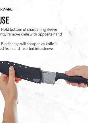 Farberware Edgekeeper 5-Inch Santoku Knife with Self-Sharpening Blade Cover, High Carbon-Stainless Steel Kitchen Knife with Ergonomic Handle, Razor-Sharp Knife, Black